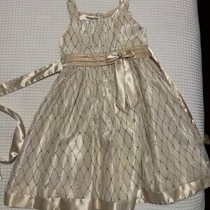 Girl’s Love Gold sparkle Dress with Satin Bow